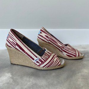 Toms Calypso Canvas Espadrille Peep Toe Wedges 7.5